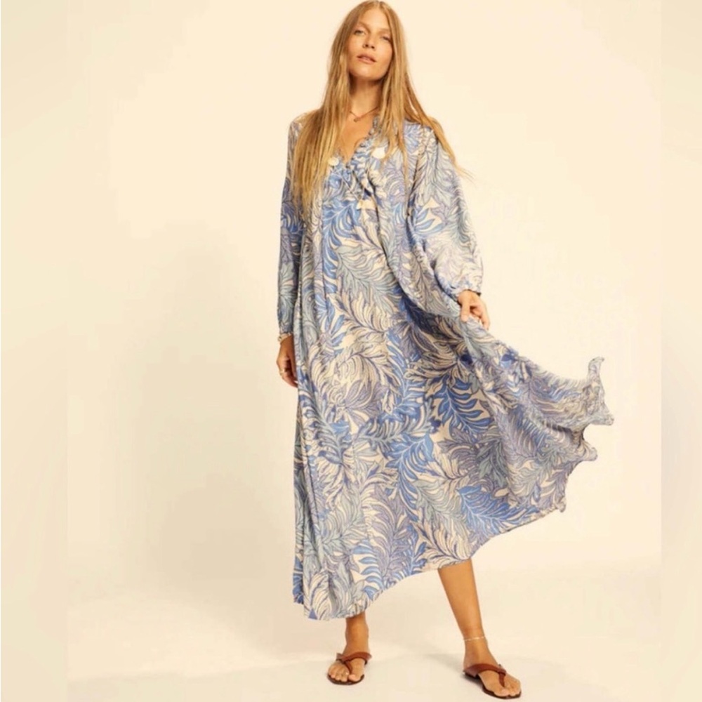 Natalie Martin Blue and Cream Patterned Silk Dress